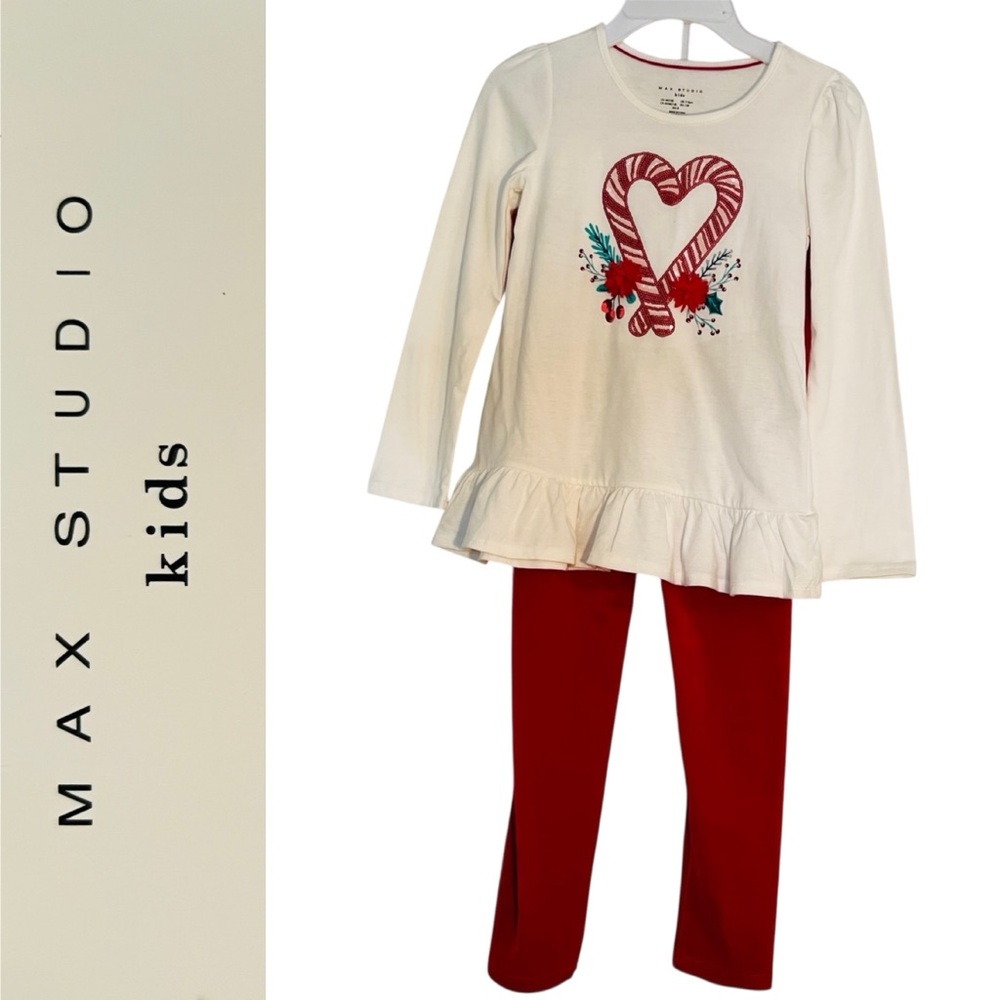 3/$30 Max Studio Kids Sequin Candy Cane Long Sleeve Shirt, leggings & Headband